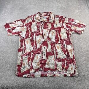 Quiksilver Shirt Mens Large Red Hawaiian Floral‎ Edition Comfort Fit Camp Collar